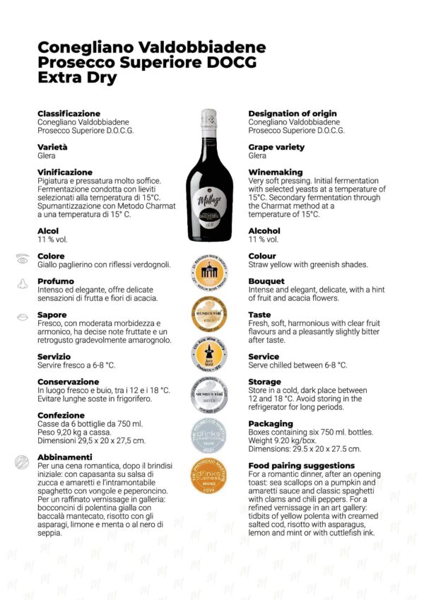 MILLAGE Conegliano Valdobbiadene Prosecco Superiore DOCG Extra Dry - La Marca - immagine 2